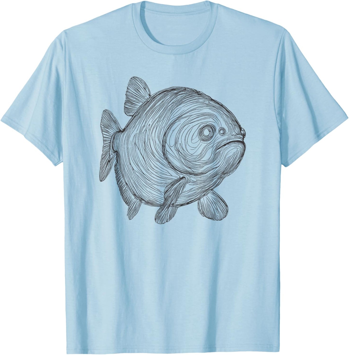 Line Art Piranha Piranhas T-Shirt - T-Shirt | Light Blue