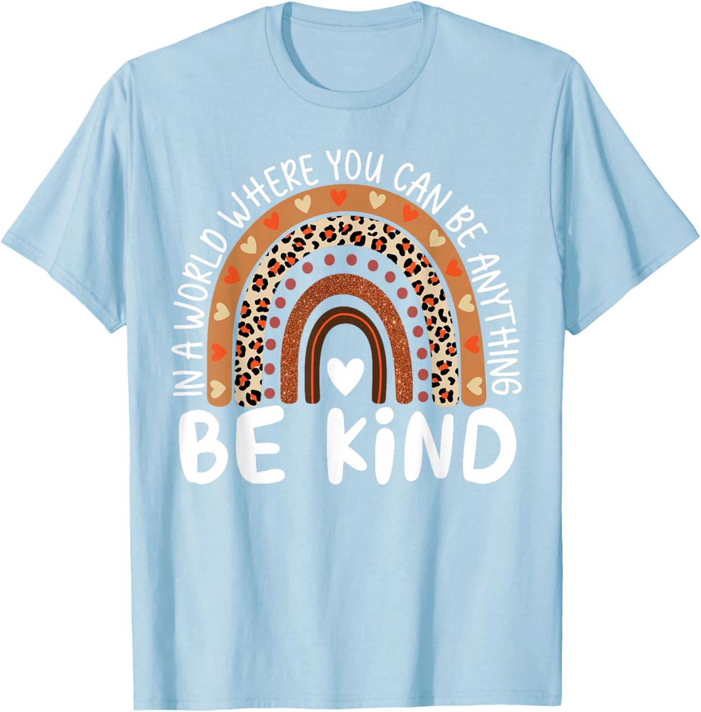Unity Day Orange Anti Bullying Kids Girls Leopard Rainbow T-Shirt - T-Shirt | Light Blue