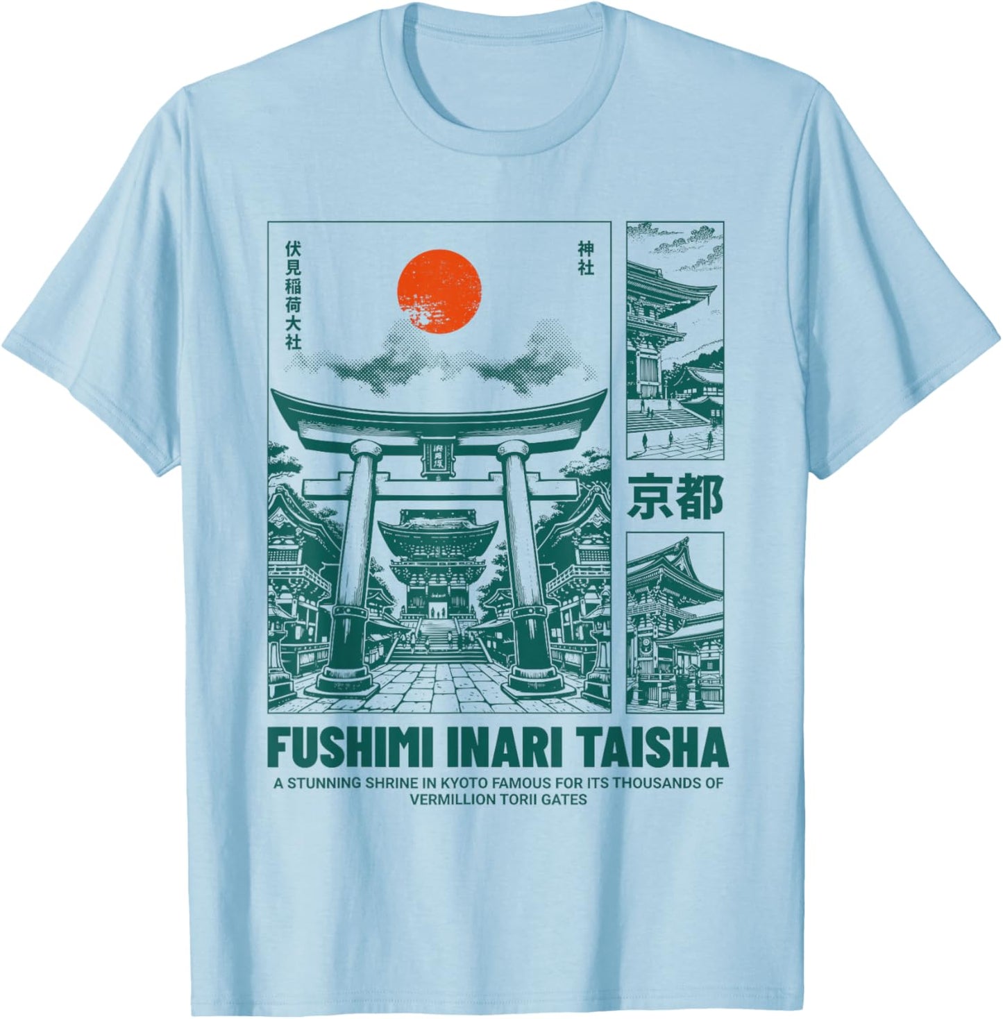 Japanese Design Fushimi inari Taisha Kyoto Japan Torii Gates T-Shirt - T-Shirt | Light Blue