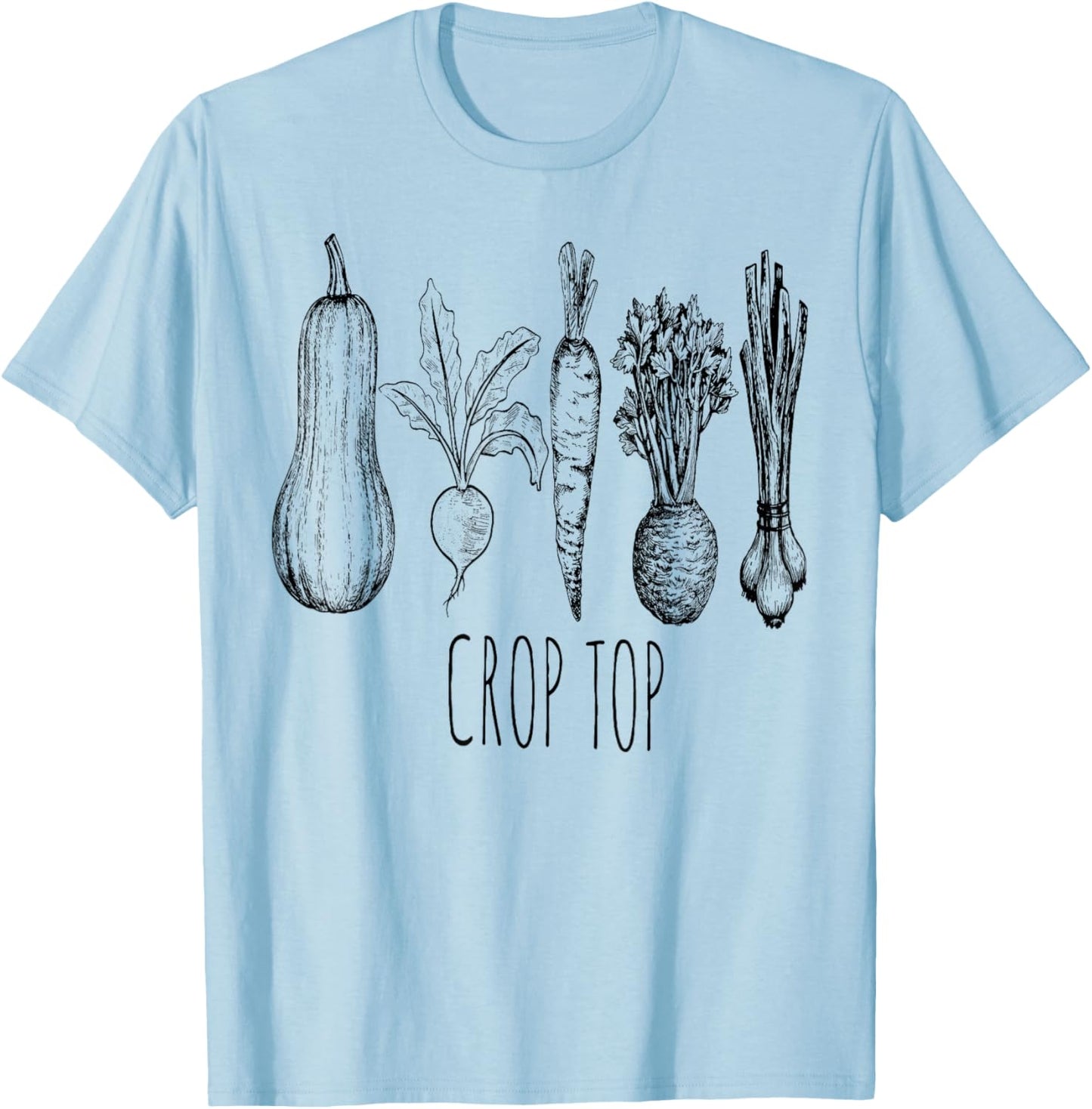 Crop Top Funny Gardening Pun Vegetable Art T-Shirt - T-Shirt | Light Blue