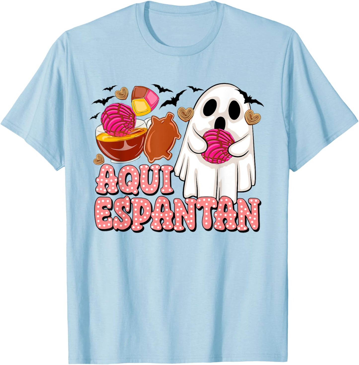 Aqui Espantan Cute Ghost Spanish Halloween Spooky Ghost T-Shirt - T-Shirt | Light Blue