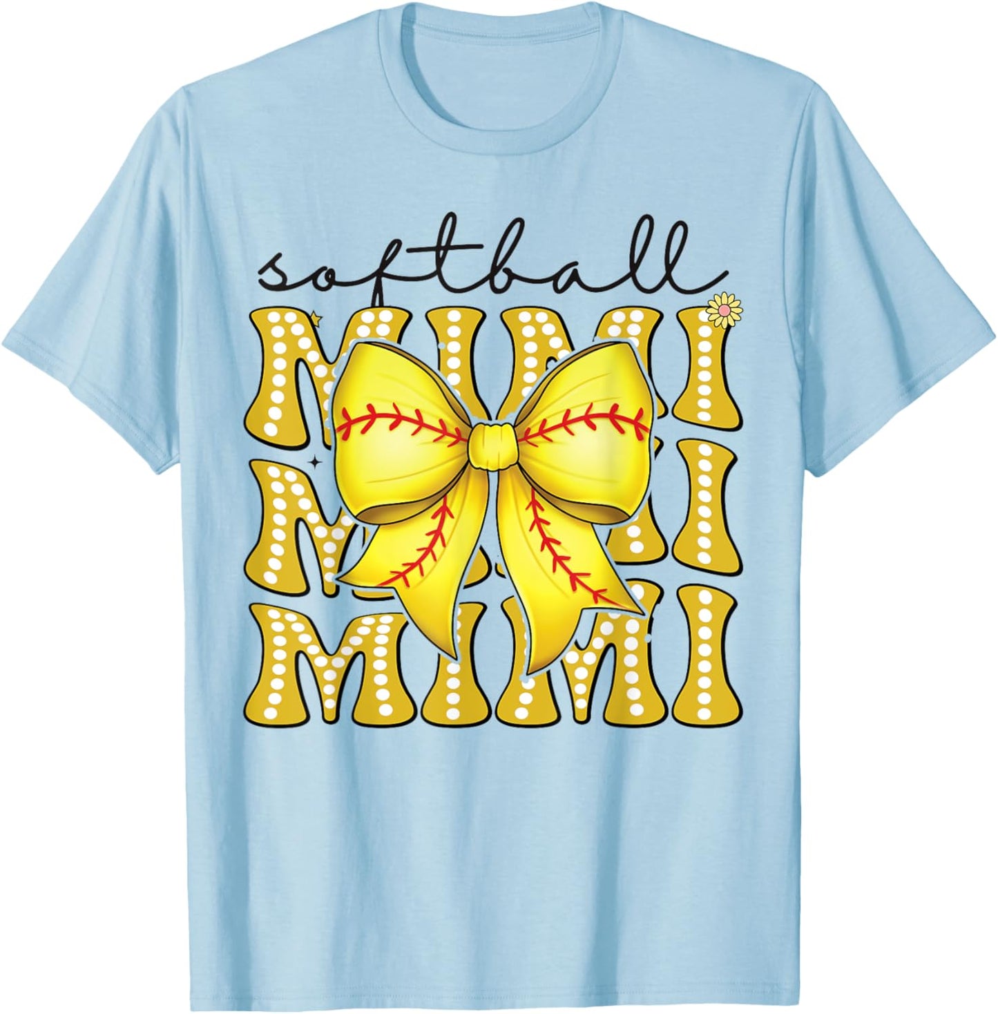 Softball Mimi Retro Softball Coquette Bow Groovy T-Shirt - T-Shirt | Light Blue