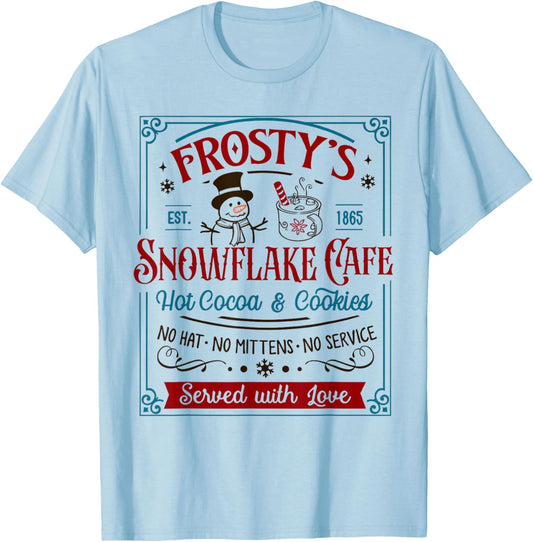 Old Fashioned Frosty's Snowflake Cafe Coffee Lovers Xmas T-Shirt - T-Shirt | Light Blue