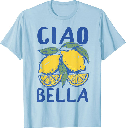 Ciao Bella Lemon Italian Summer Coastal Limoncello T-Shirt - T-Shirt | Light Blue