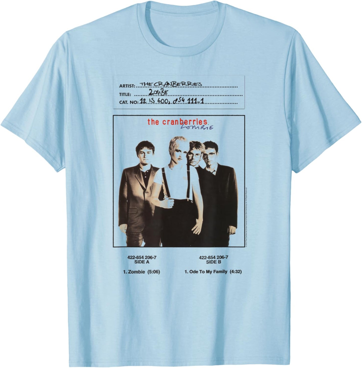 The Cranberries Zombie Vinyl Handwritten Vintage Band T-Shirt - T-Shirt | Light Blue