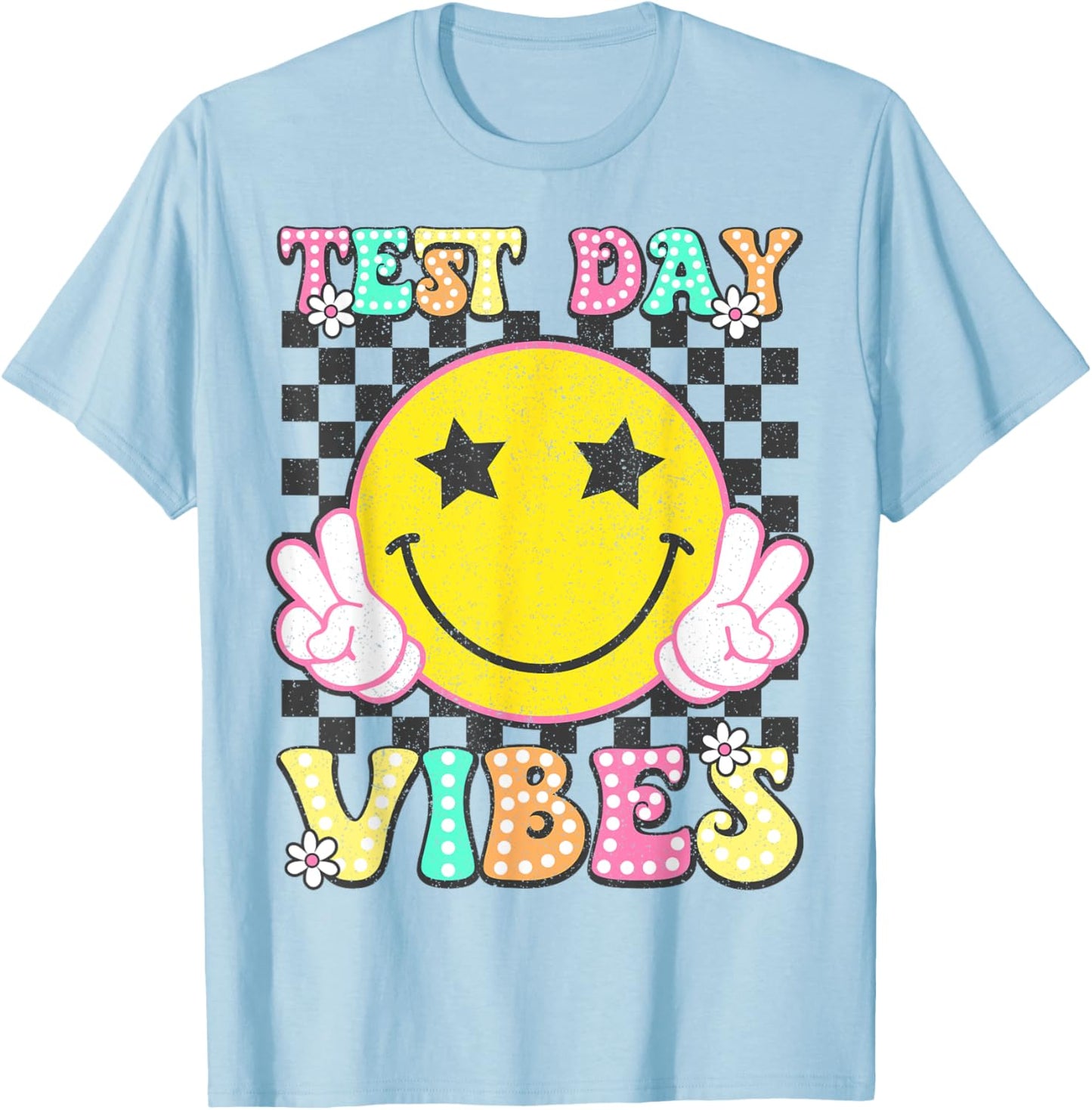 Test Day Vibes Retro Groovy Testing Day Teacher Student T-Shirt - T-Shirt | Light Blue