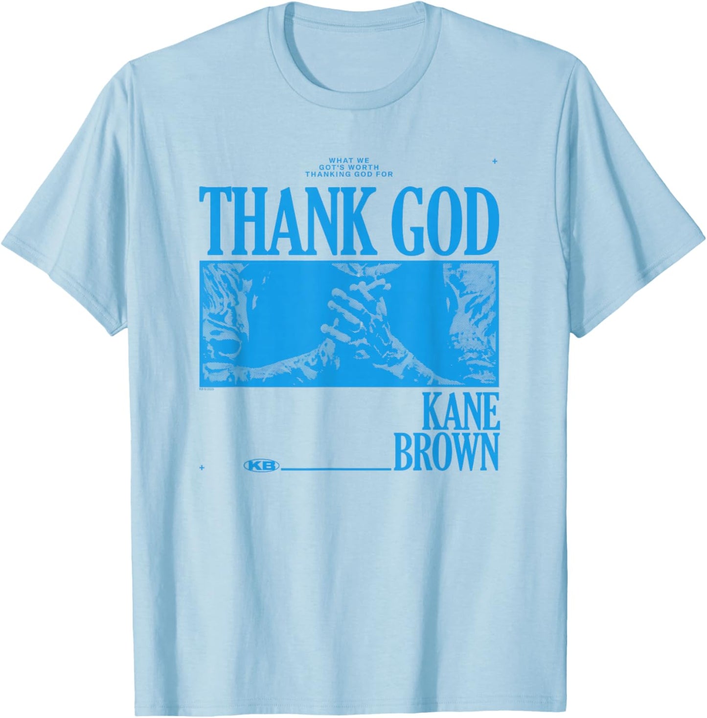 Kane Brown Thank God White & Blue Country Music Artist T-Shirt - T-Shirt | Light Blue