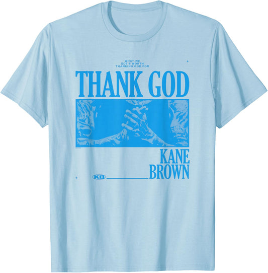 Kane Brown Thank God White & Blue Country Music Artist T-Shirt - T-Shirt | Light Blue