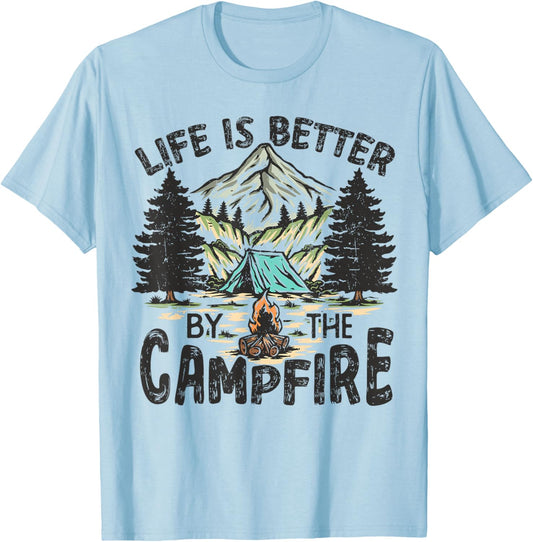 Life Is Better By The Campfire Camping Funny Summer Vacation T-Shirt - T-Shirt | Light Blue