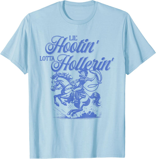 Lil Hootin' Lotta Hollerin', Western Cowboy Cowgirl T-Shirt - T-Shirt | Light Blue
