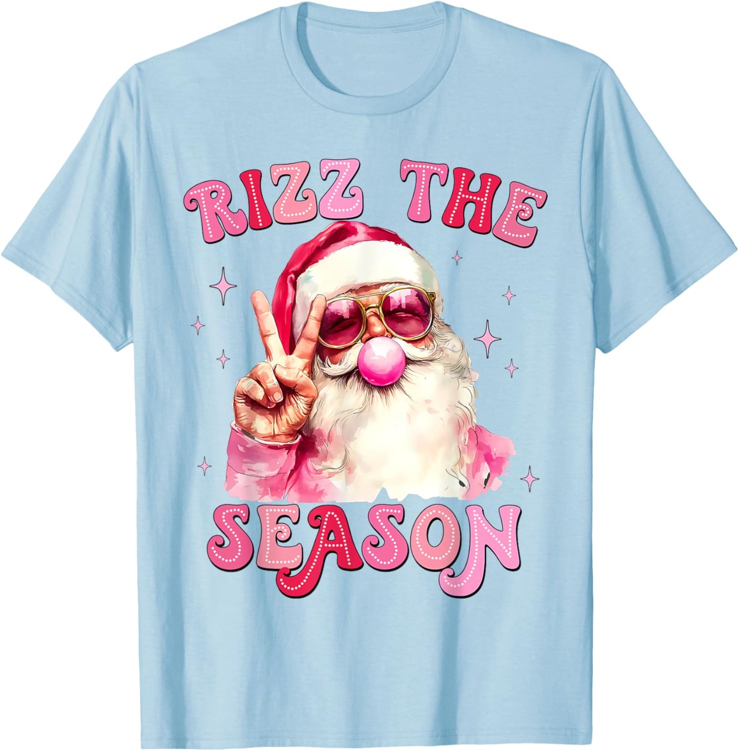 Rizz The Season Santa Pink Bubble Gum Rizzmas Christmas Kids T-Shirt - T-Shirt | Light Blue