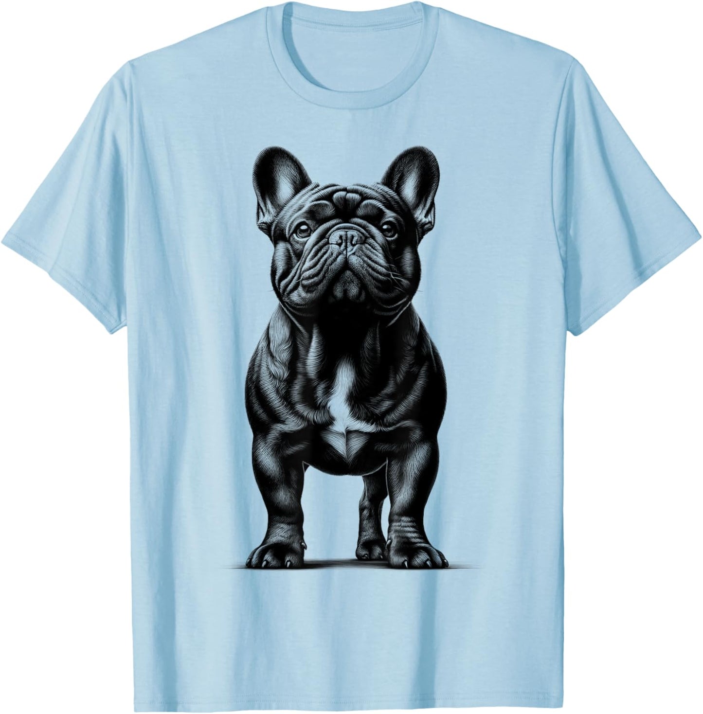 Cute French Bulldog in Proud Pose T-Shirt - T-Shirt | Light Blue