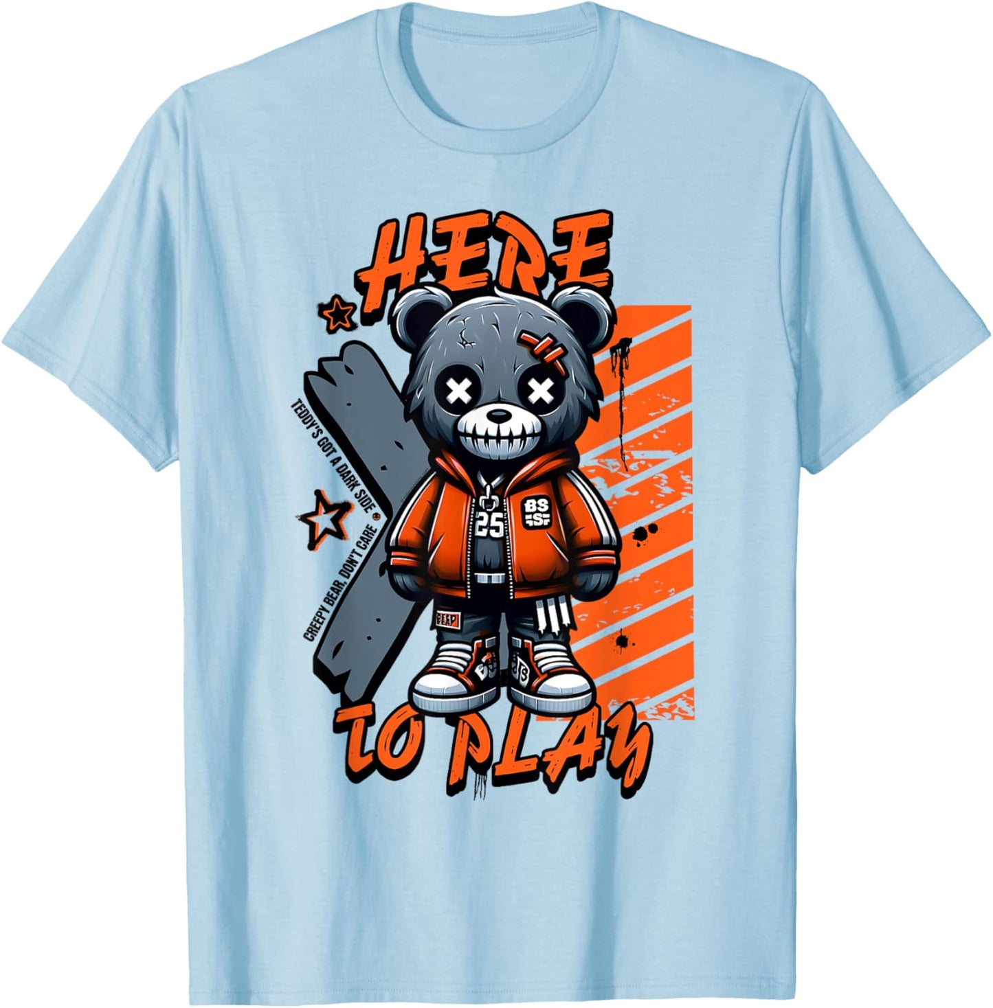 Scary Cute Teddy Bear Here to Play Pastel Goth Style Creepy T-Shirt - T-Shirt | Light Blue