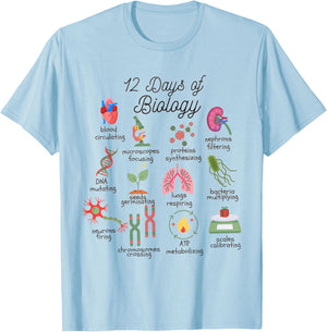 12 Days Of Biology Science Christmas Science Teacher Student T-Shirt - T-Shirt | Light Blue