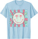Retro Leopard Happy Face Palm Tree Eyes Beach Bum Smile Face T-Shirt - T-Shirt | Light Blue