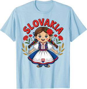 Cute Slovak Girl in Traditional Dress for Kids T-Shirt - T-Shirt | Light Blue