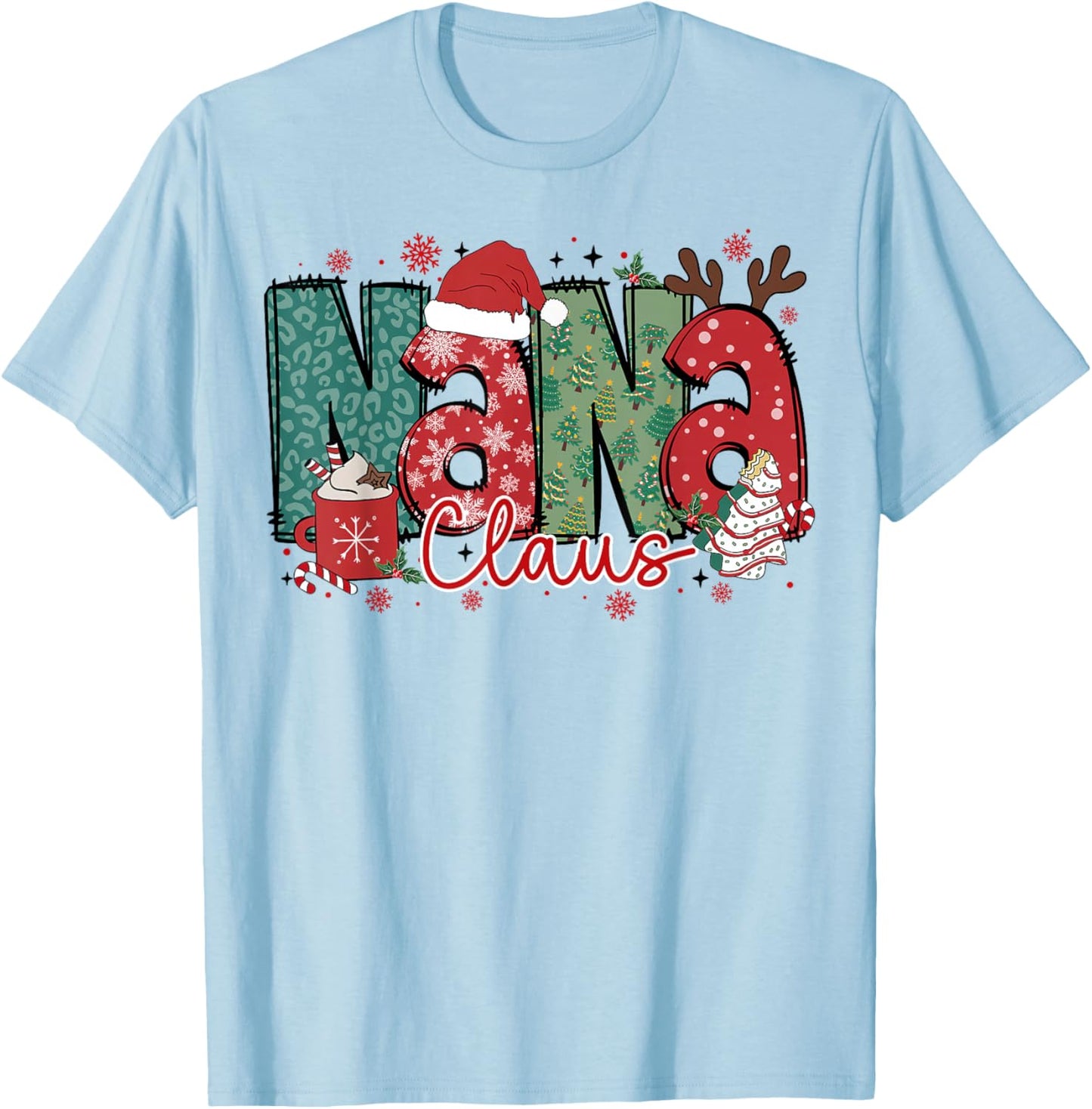 Nana Claus Christmas Pajama Santa Claus Family Matching T-Shirt - T-Shirt | Light Blue