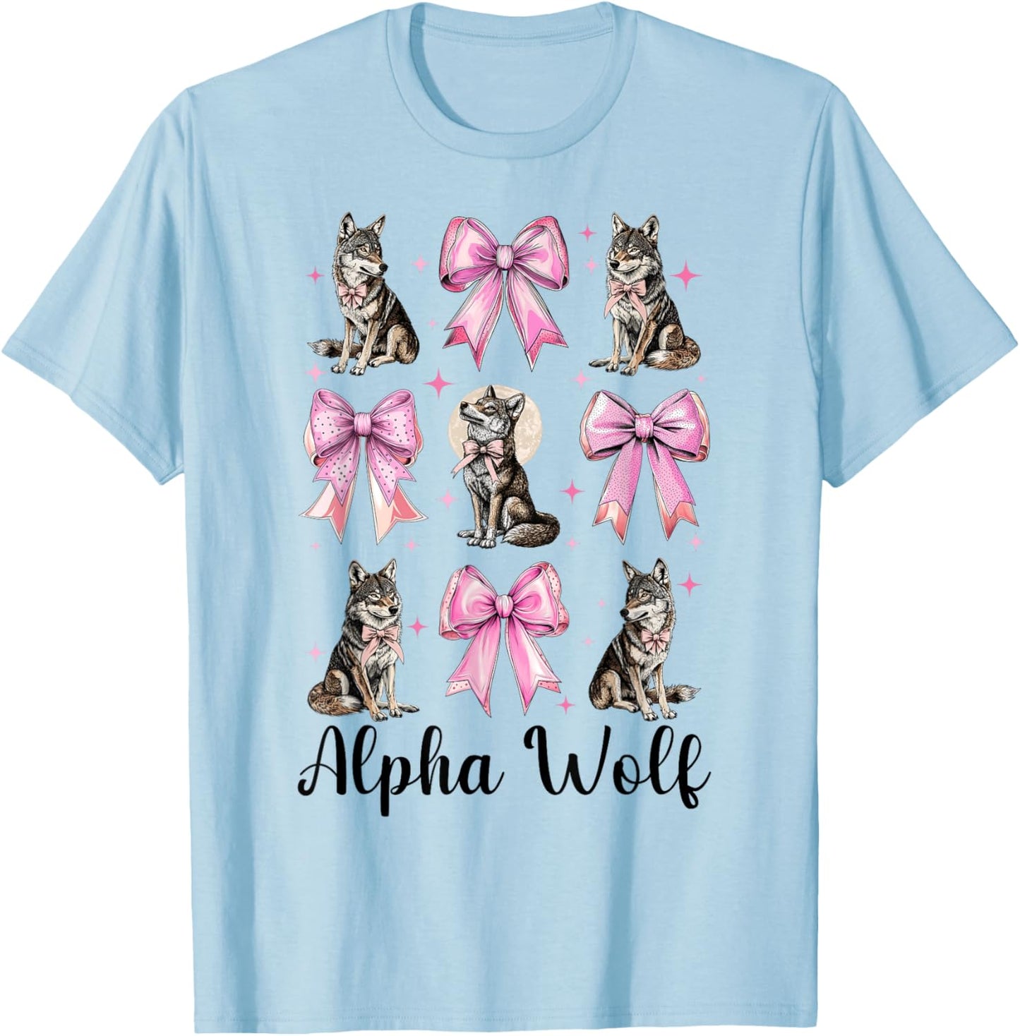 Alpha Wolf Alpha Male Cringe Meme Werewolf Pink Coquette Bow T-Shirt - T-Shirt | Light Blue