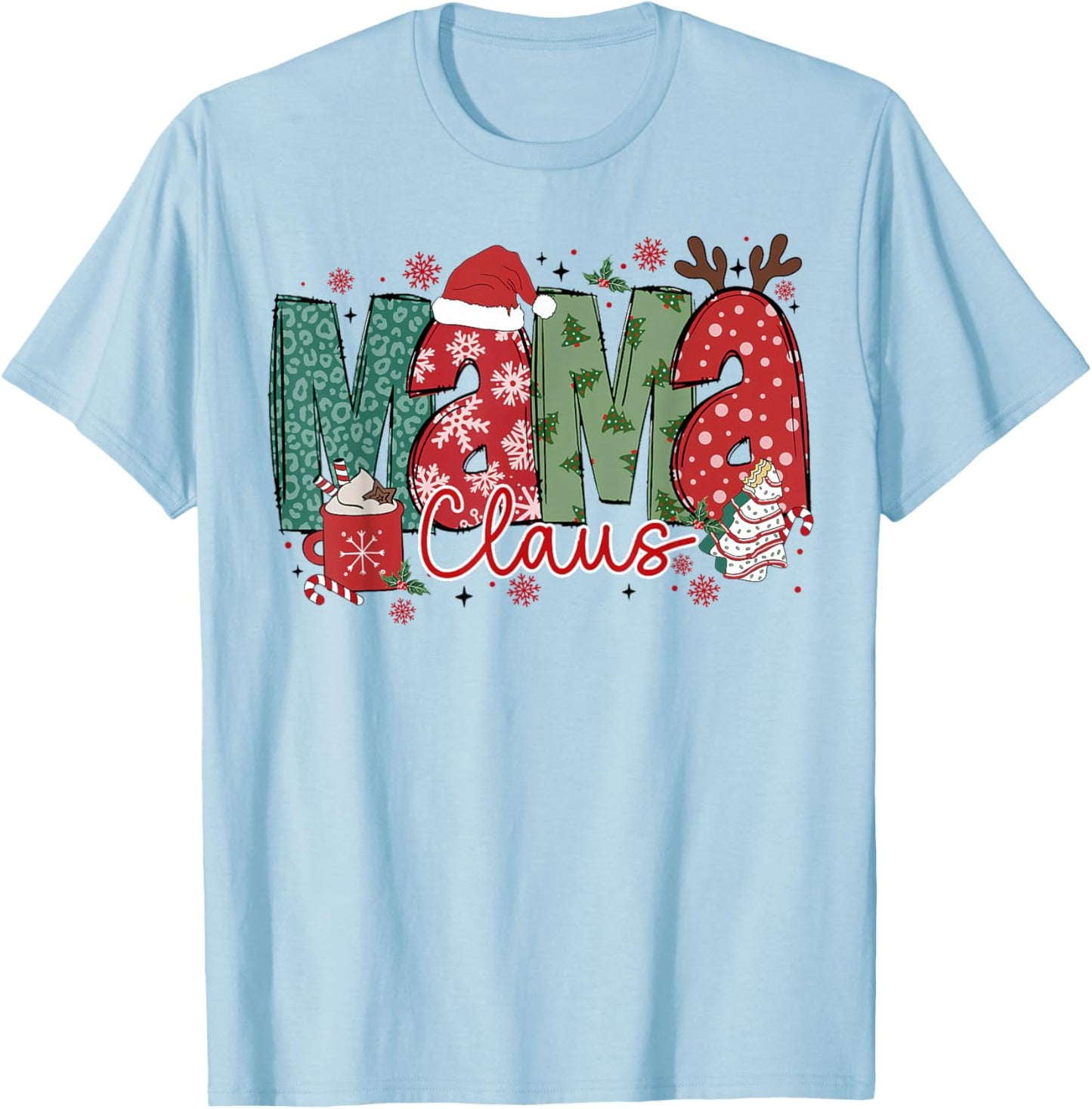 Mama Claus Christmas Pajama Santa Claus Family Matching T-Shirt - T-Shirt | Light Blue