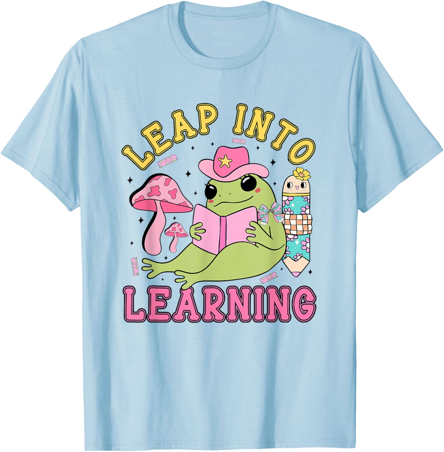 Leap Into Learning Cute Frog Kawaii Back to School Kids T-Shirt - T-Shirt | Light Blue