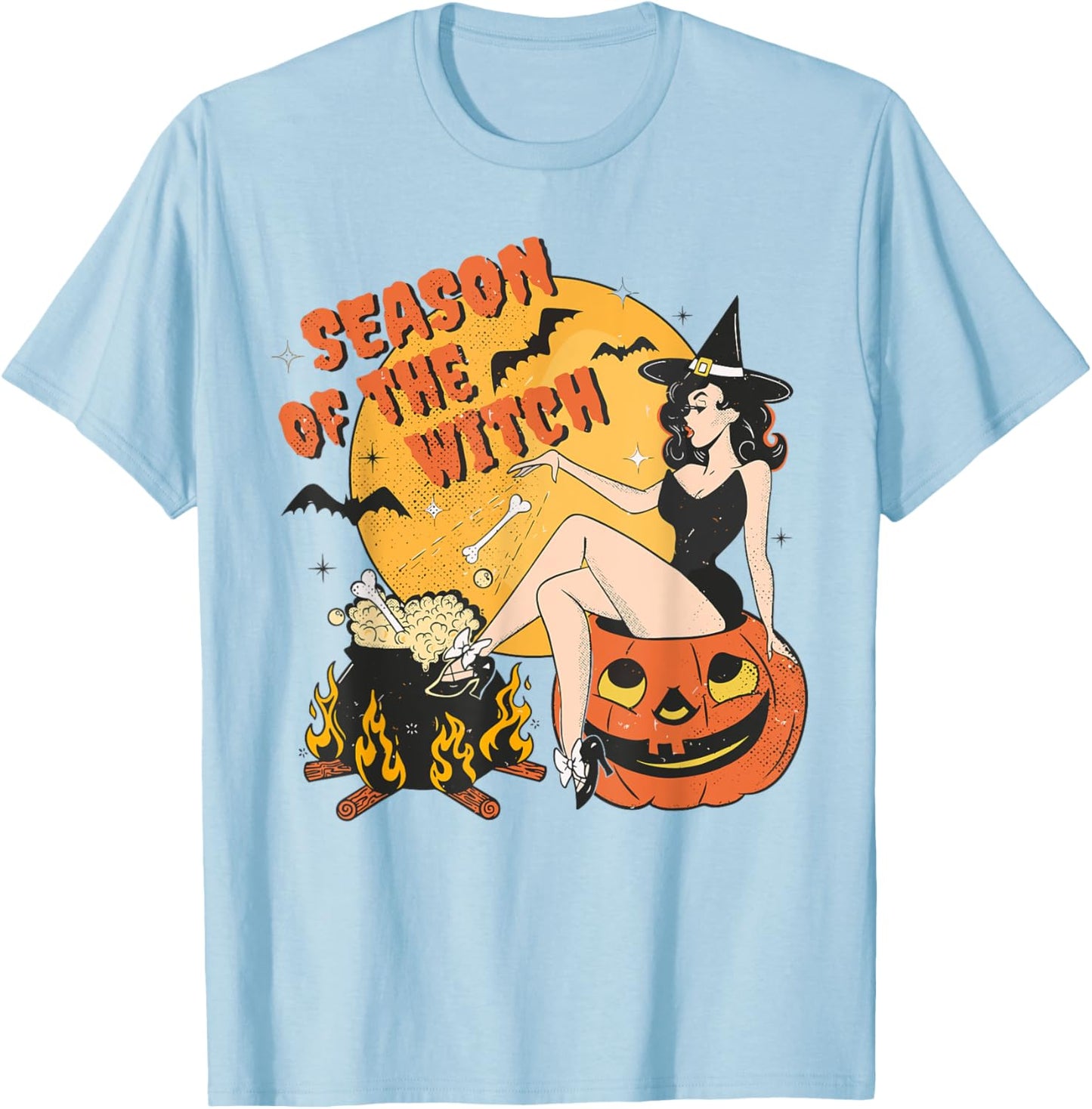 Retro Season of the Witch Halloween Salem Witch T-Shirt - T-Shirt | Light Blue