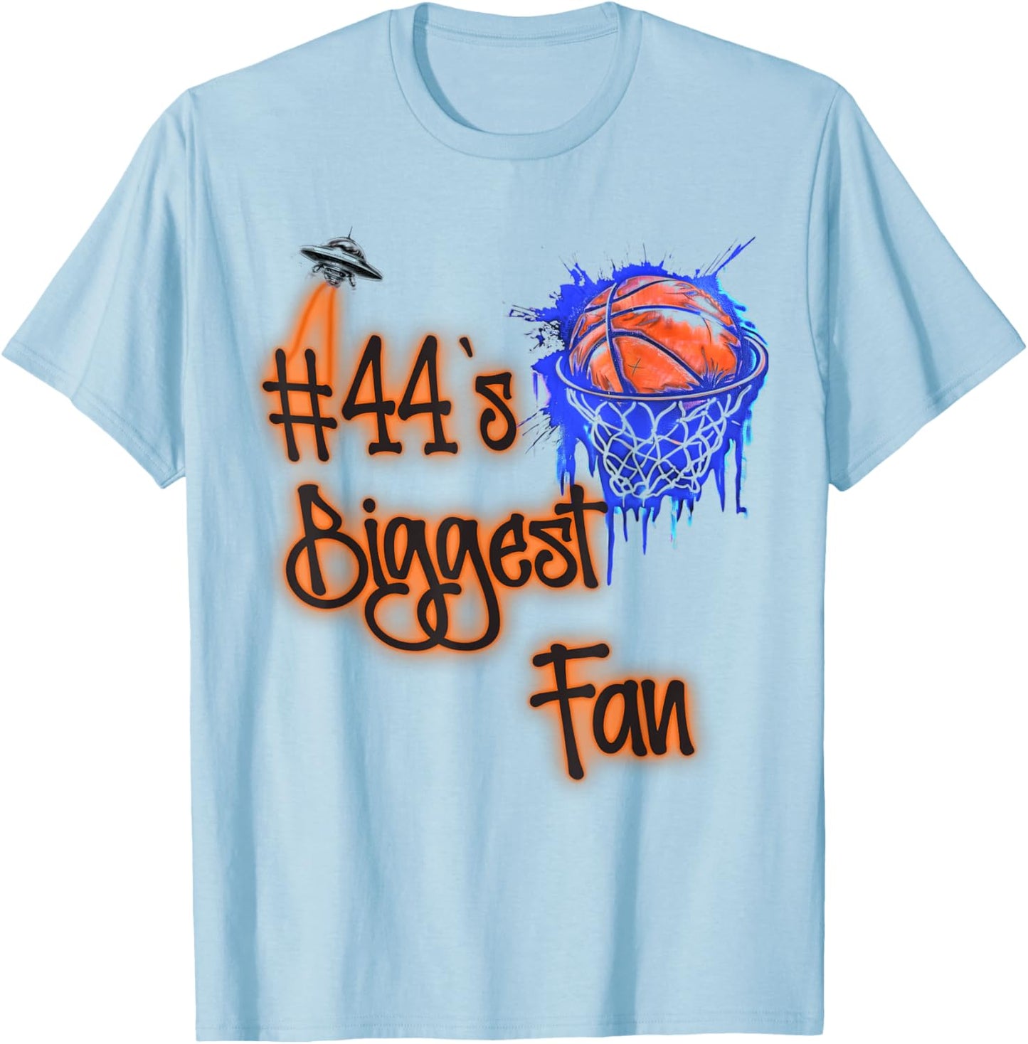#44 Biggest Fan of Basketball Player Number 44 Dad Mom T-Shirt - T-Shirt | Light Blue