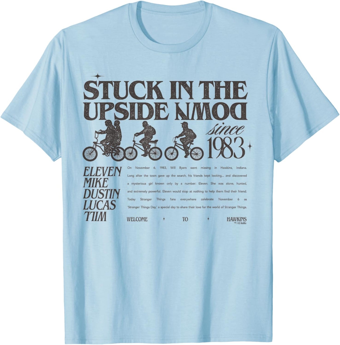 Stranger Things Stuck in The Upside Down Officially Licensed T-Shirt - T-Shirt | Light Blue