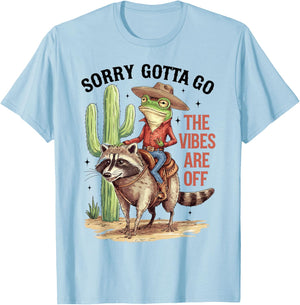 Sarcastic Cowboy Frog Riding Raccoon Weird Vintage Design T-Shirt - T-Shirt | Light Blue