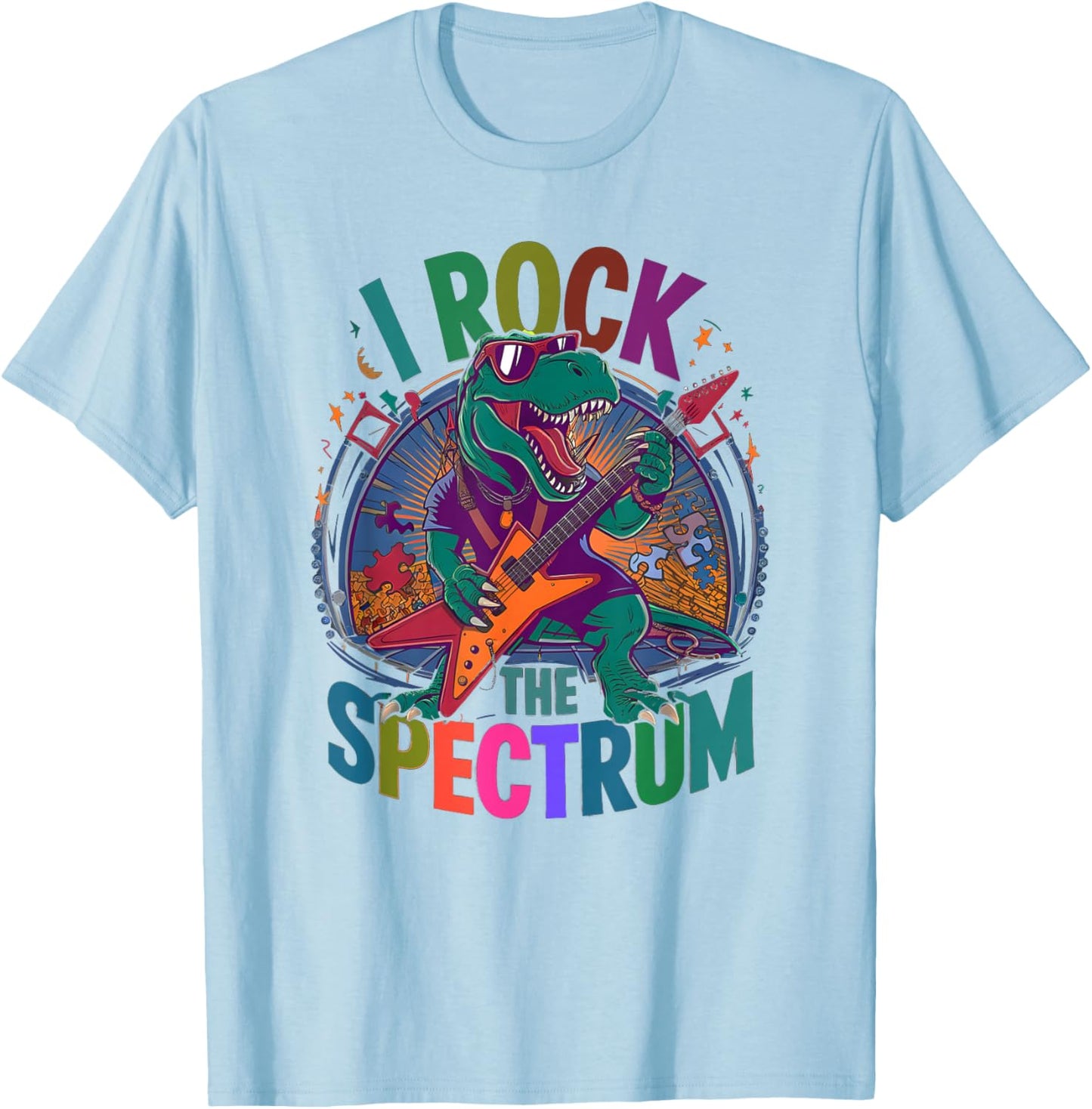 Rockin' I ROCK THE SPECTRUM Autism Teacher Stimming Rockstar T-Shirt - T-Shirt | Light Blue