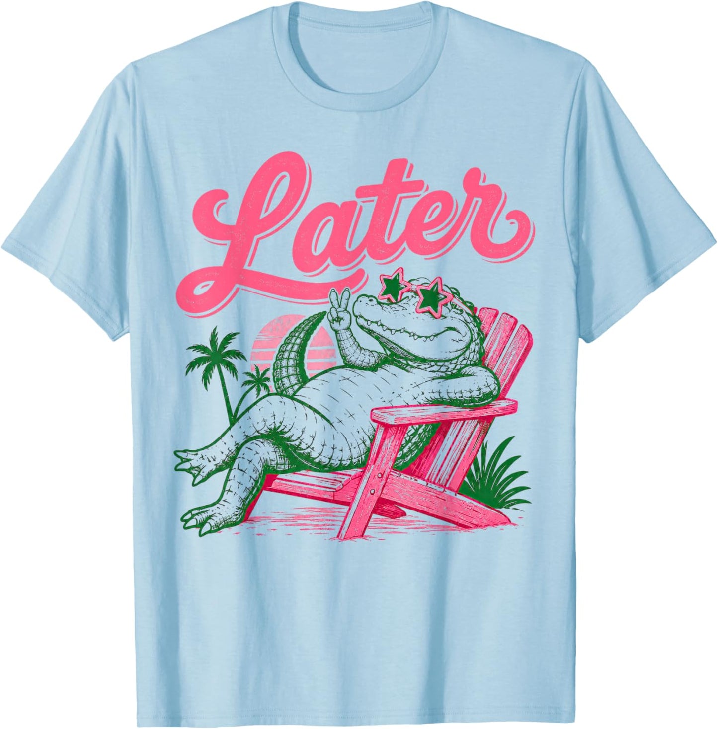 Later Funny Alligator Beach Vacation Retro Sunset Teacher T-Shirt - T-Shirt | Light Blue