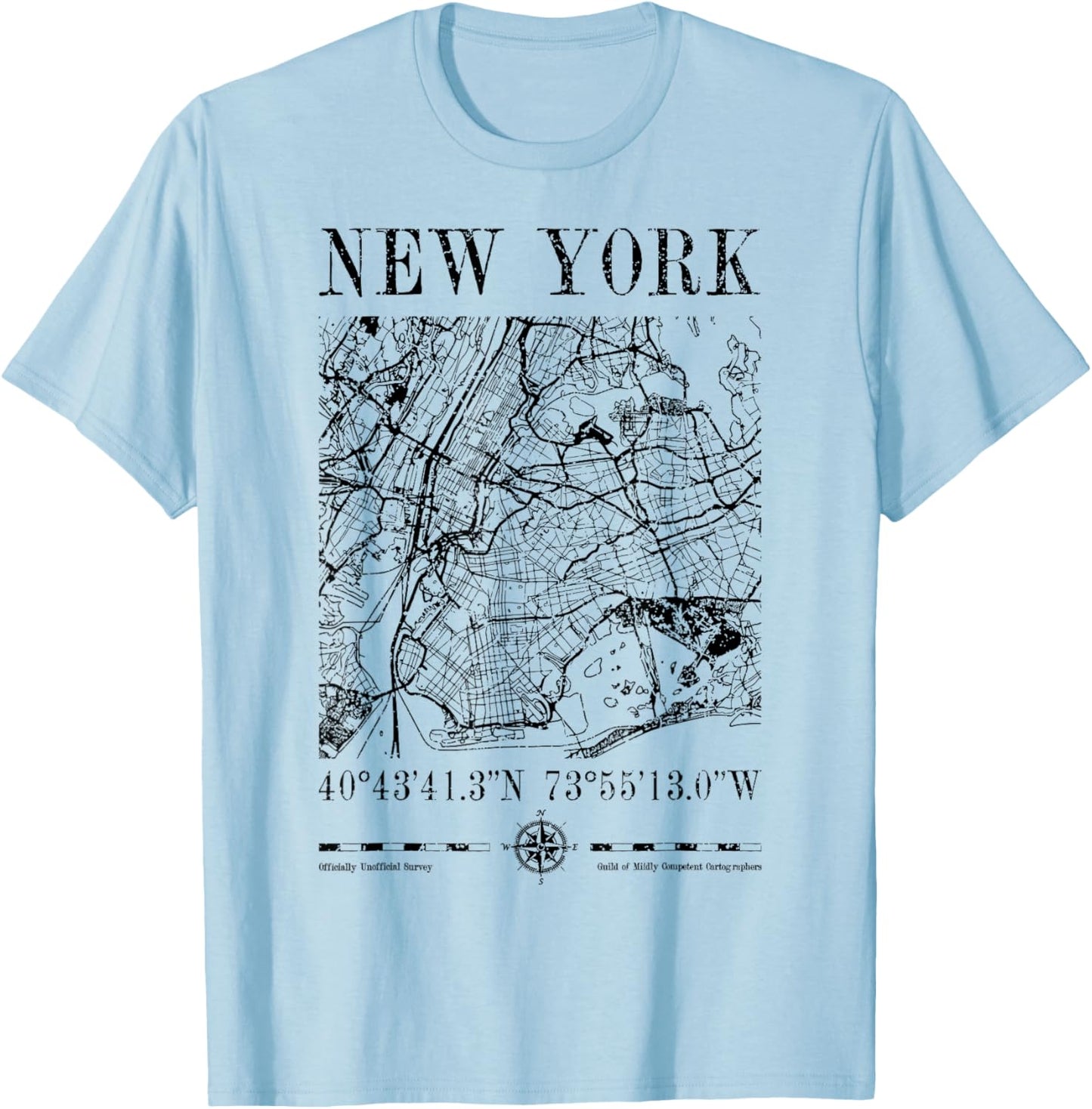 New York City Map NYC NY Vintage Funny Cartography T-Shirt - T-Shirt | Light Blue