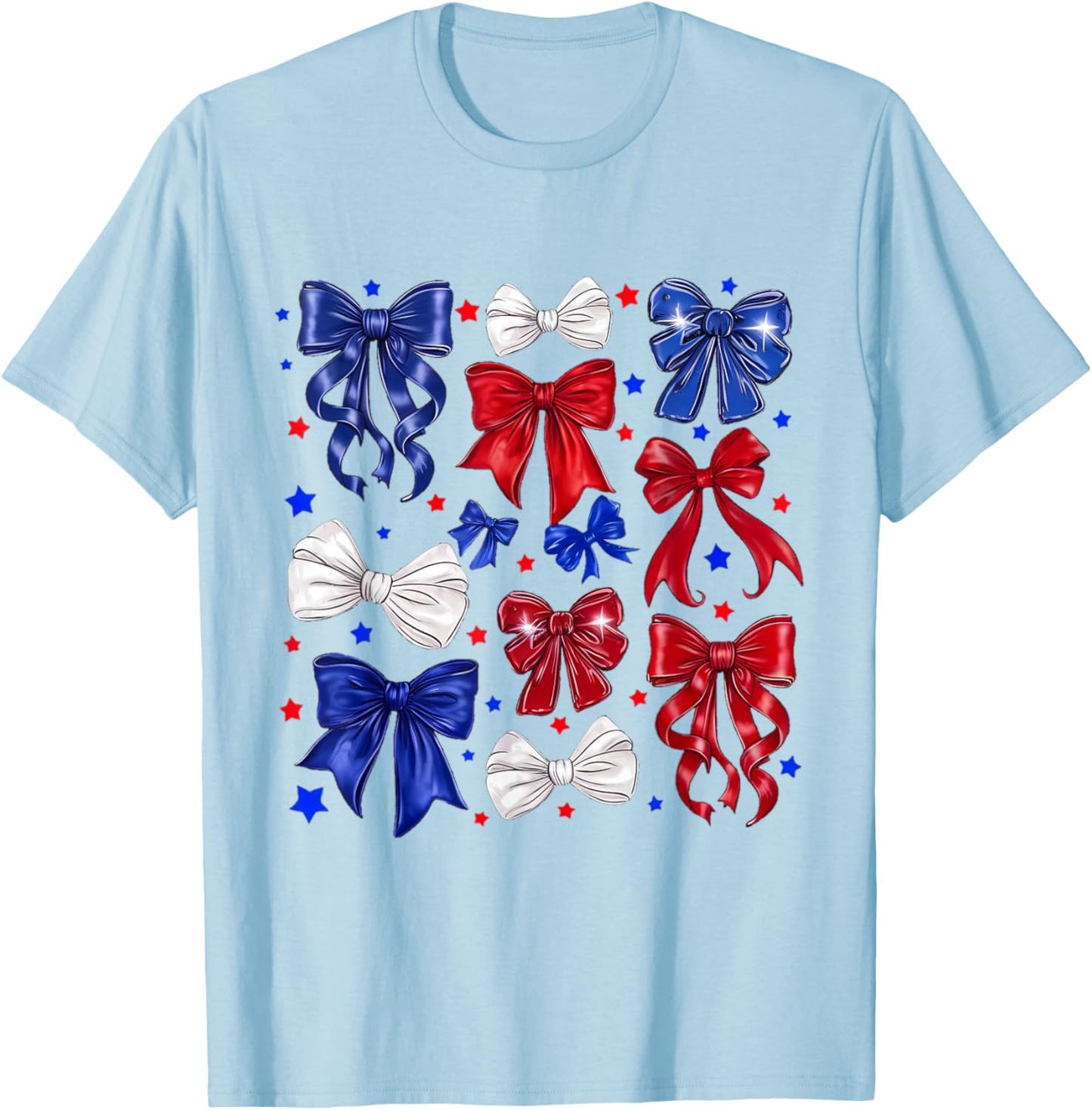 Coquette Red White & Blue Patriotic Bows Retro July 4th T-Shirt - T-Shirt | Light Blue