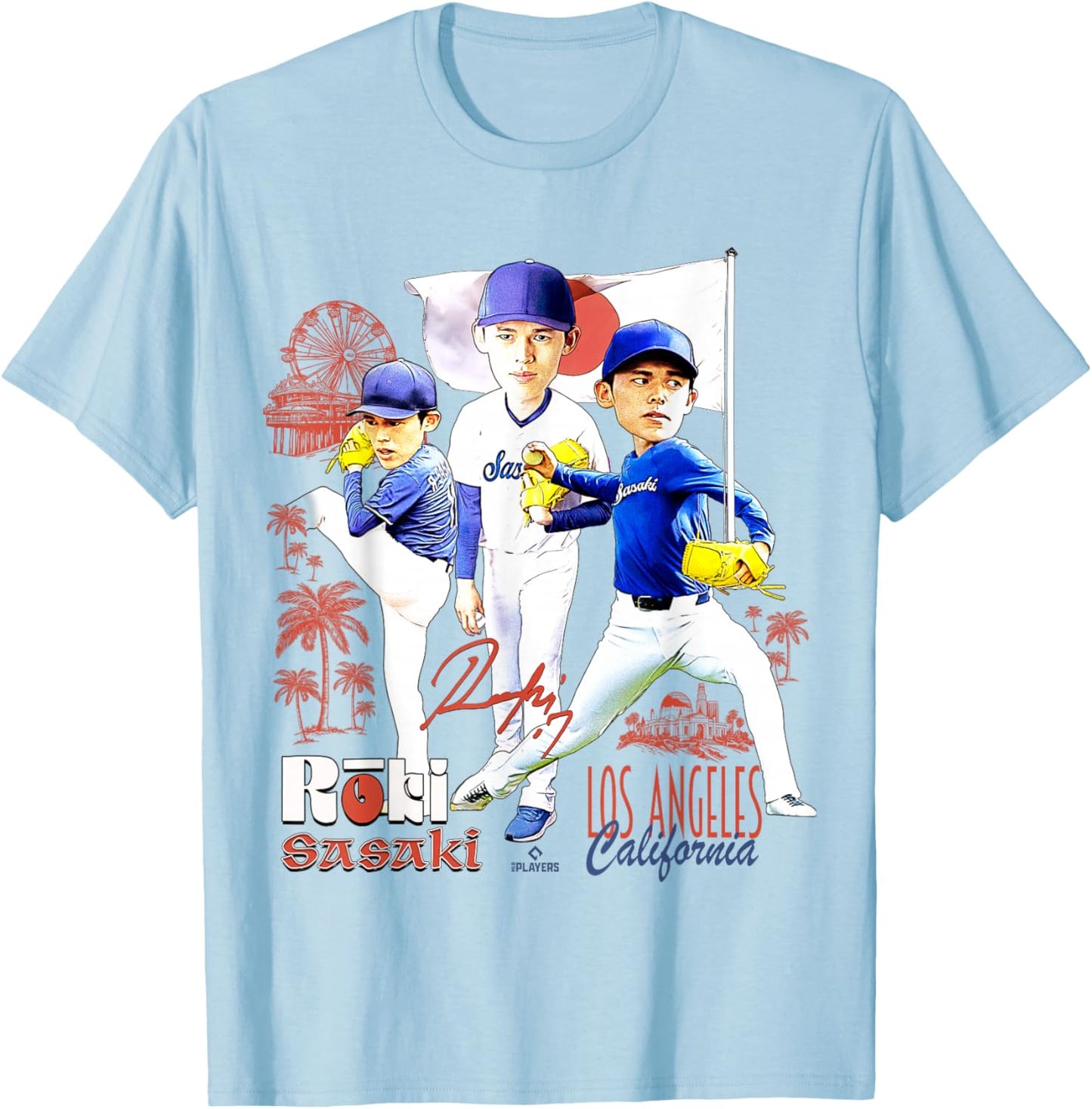 Roki Sasaki | Los Angeles D Baseball Players | MLBROS701K T-Shirt - T-Shirt | Light Blue