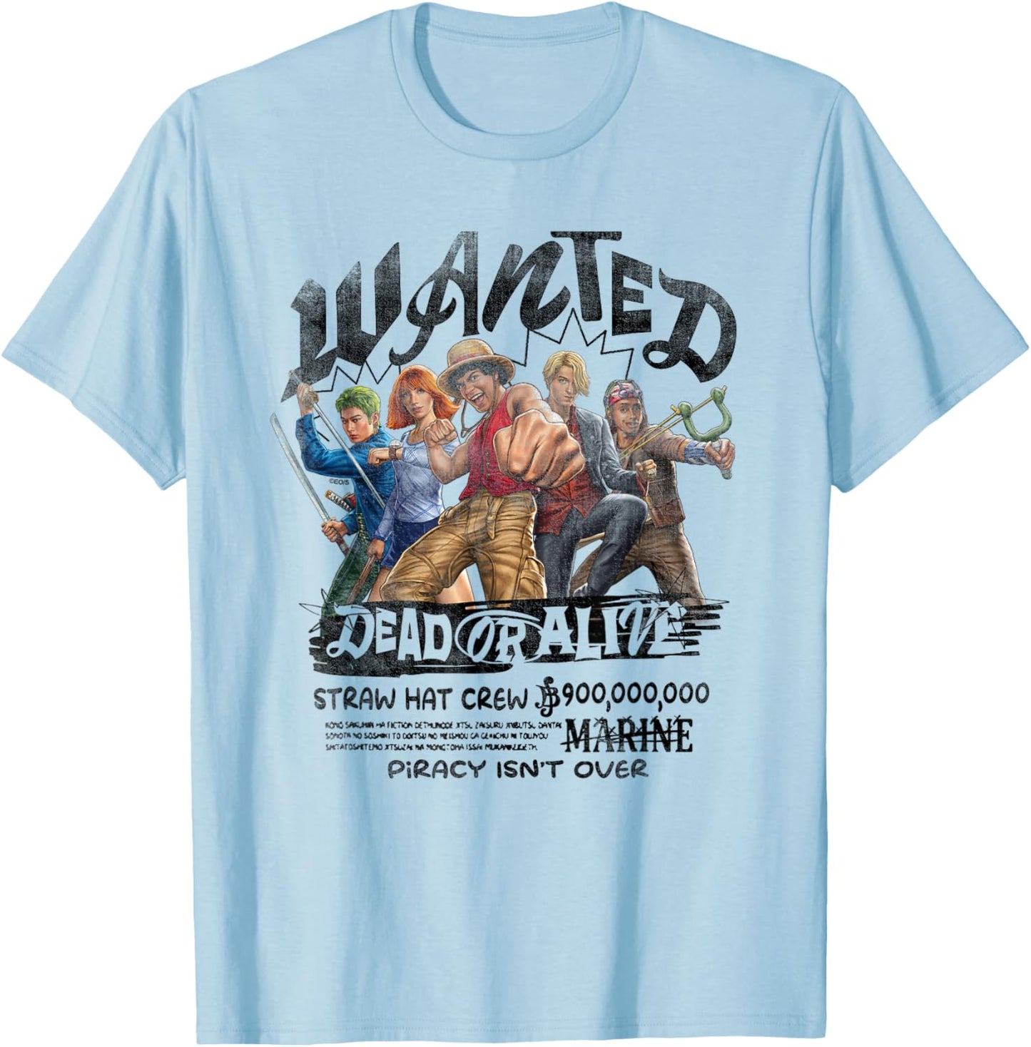 One Piece Straw Hat Crew Dead Or Alive T-Shirt - T-Shirt | Light Blue