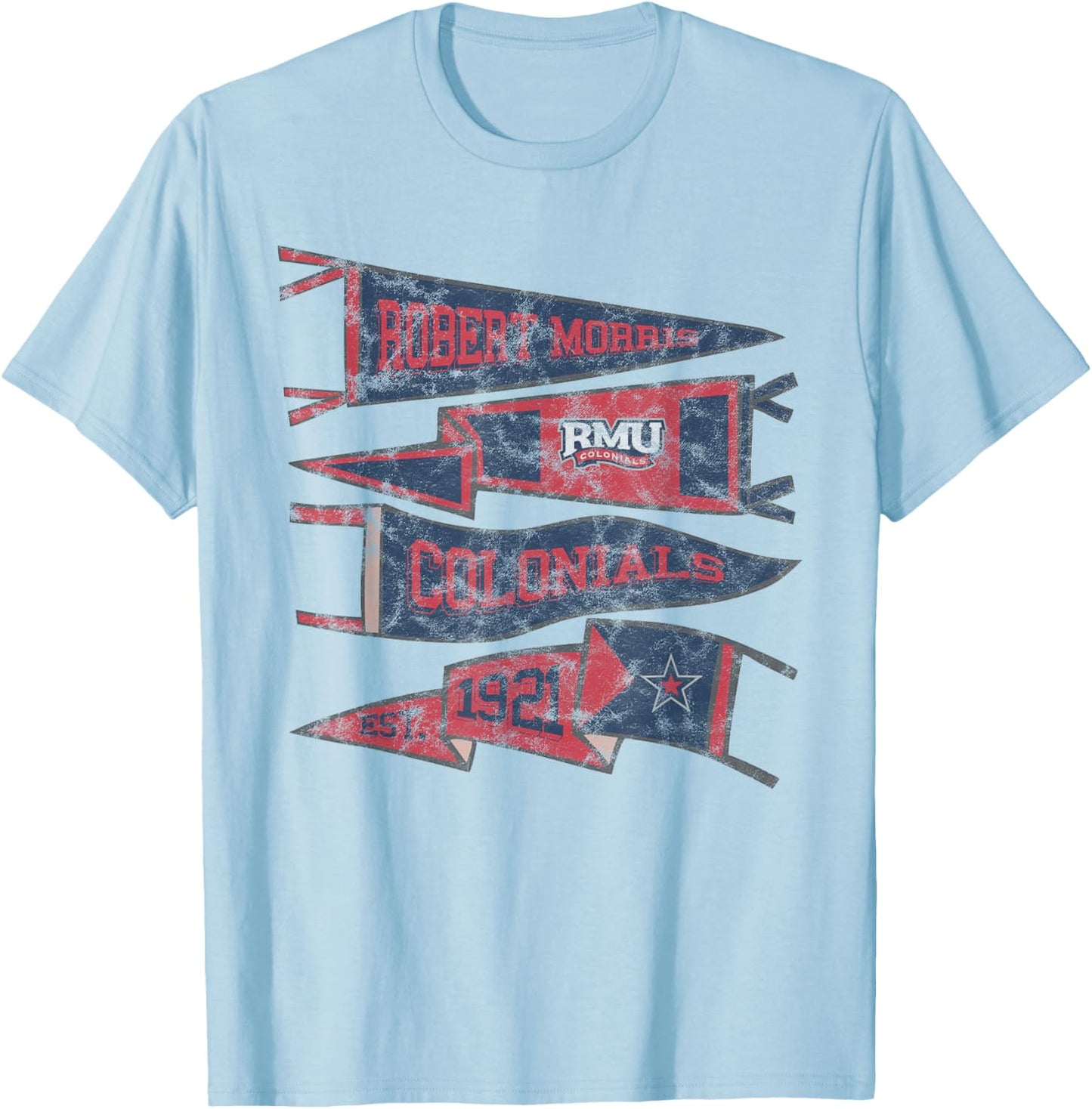 Robert Morris University Colonials Distressed Pennants T-Shirt - T-Shirt | Light Blue