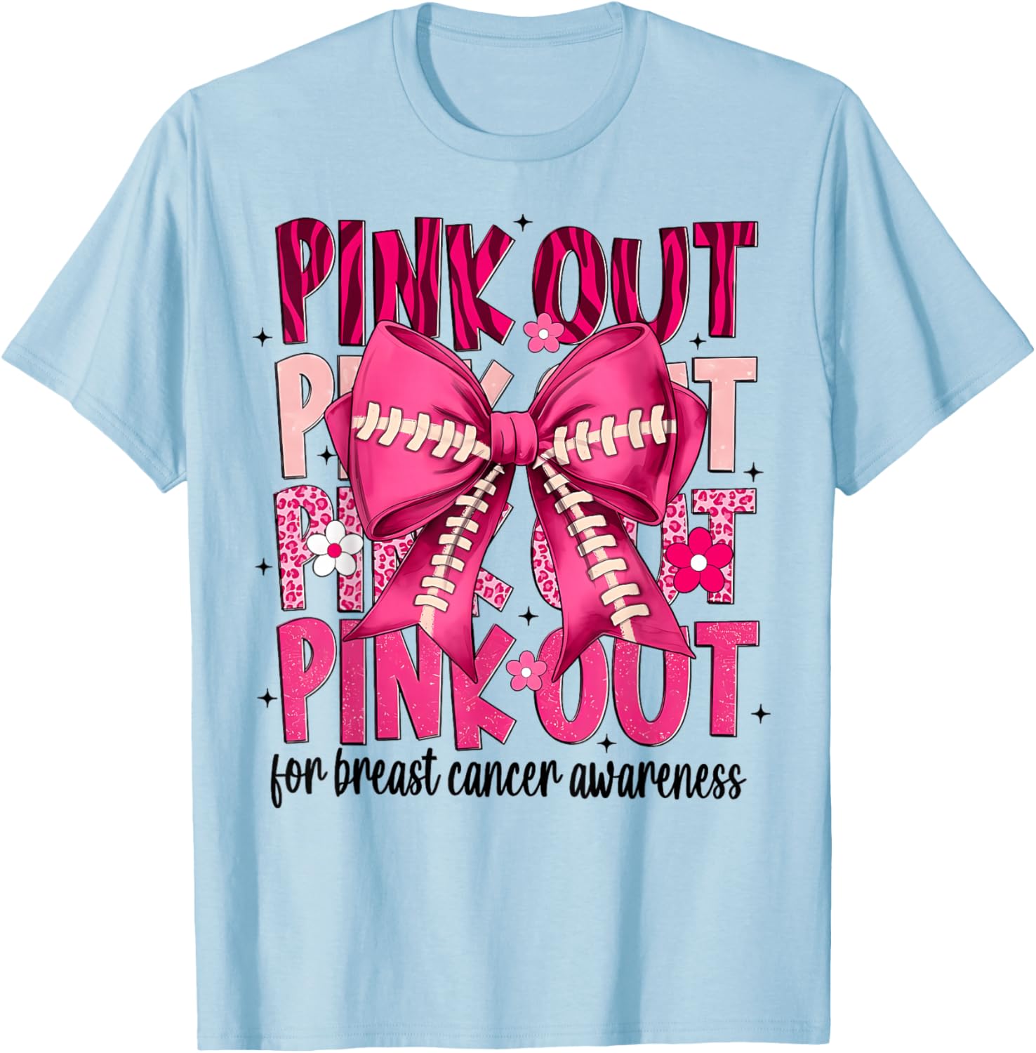 Football Pink Out Breast Cancer Awareness Pink Ribbon T-Shirt - T-Shirt | Light Blue
