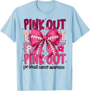 Football Pink Out Breast Cancer Awareness Pink Ribbon T-Shirt - T-Shirt | Light Blue