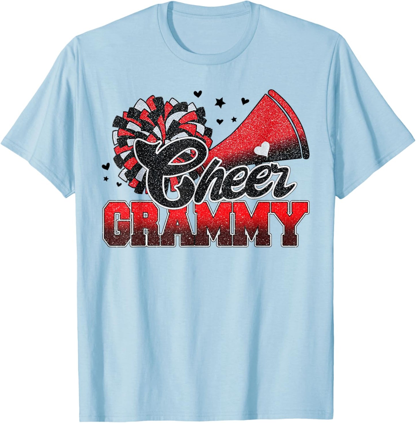 Cheer Grammy Cheer Leader Gift Biggest Fan Black Red Pom Pom T-Shirt - T-Shirt | Light Blue