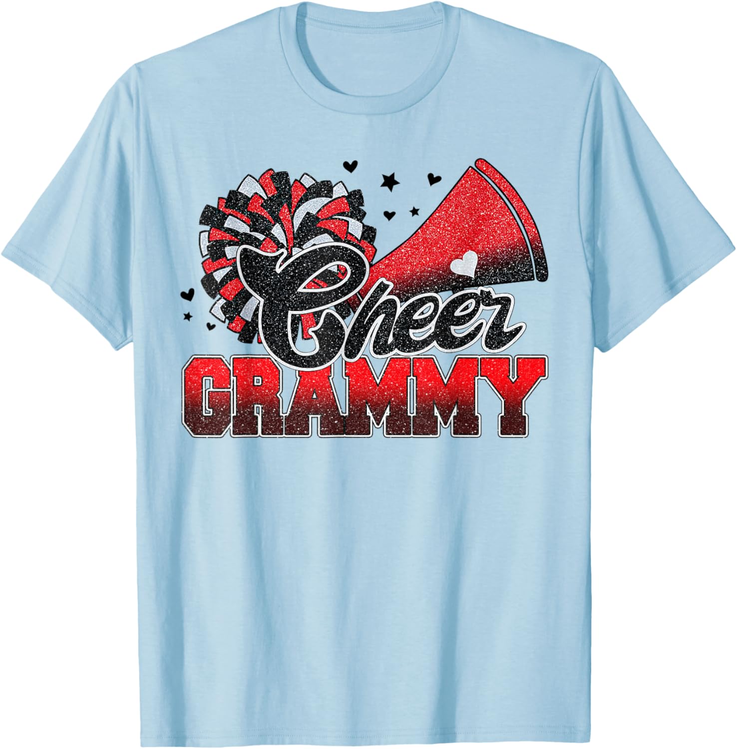 Cheer Grammy Cheer Leader Gift Biggest Fan Black Red Pom Pom T-Shirt - T-Shirt | Light Blue