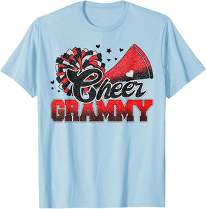 Cheer Grammy Cheer Leader Gift Biggest Fan Black Red Pom Pom T-Shirt - T-Shirt | Light Blue