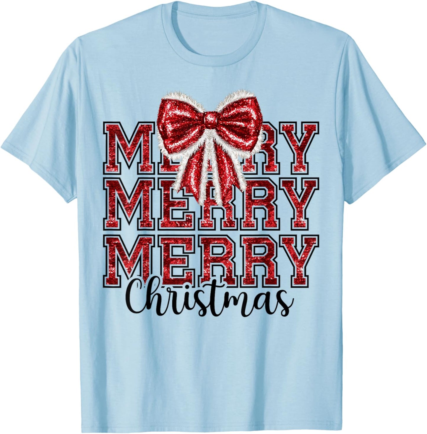 Coquette Bow Santa Claus Merry Christmas Women Xmas Pajamas T-Shirt - T-Shirt | Light Blue