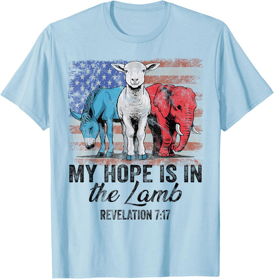 vintage My Hope is in the lamb Scripture Elephant Donkey T-Shirt - T-Shirt | Light Blue
