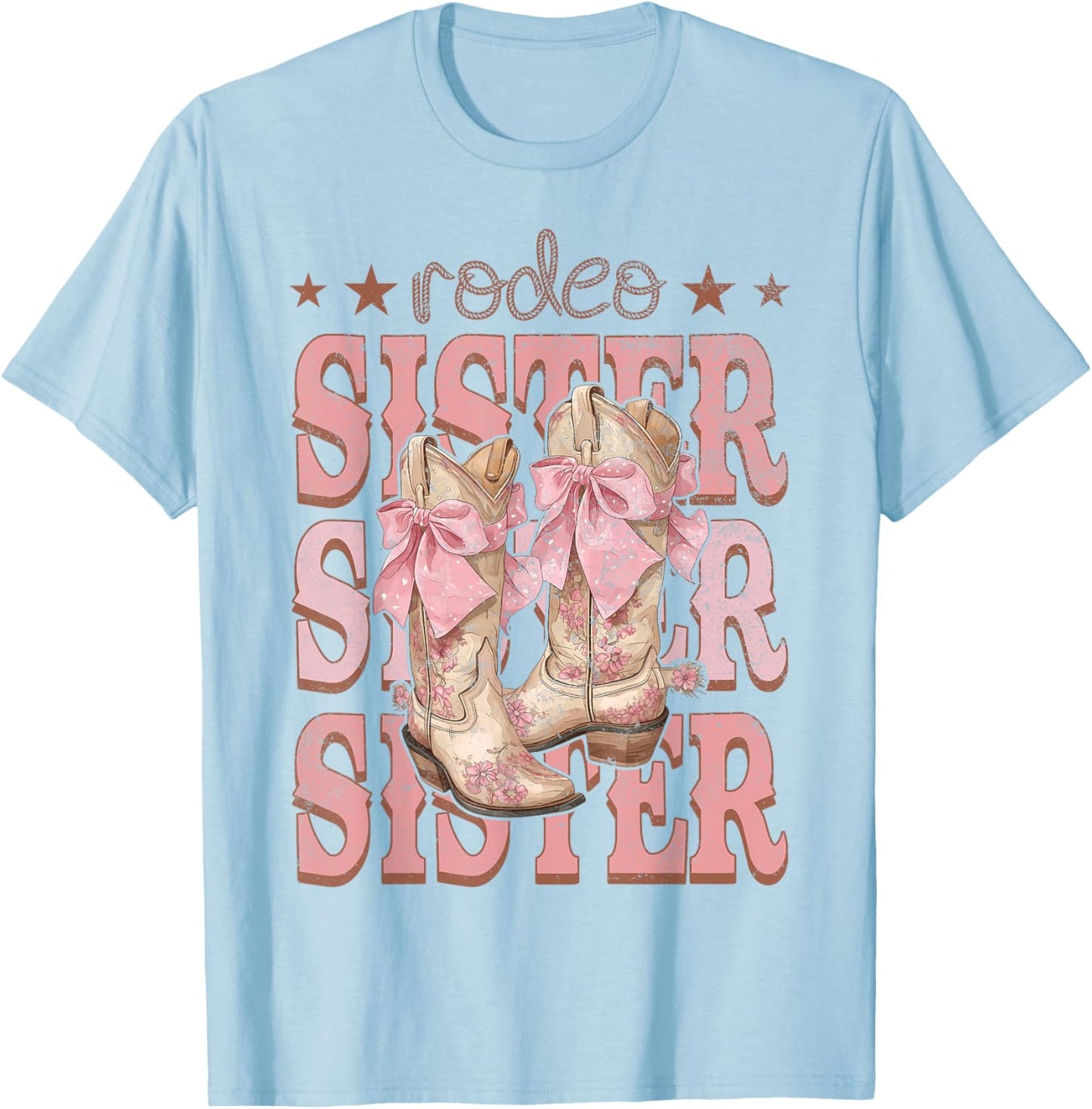 Rodeo Sister Pink Boots Coquette Cow-Girl Birthday Party T-Shirt - T-Shirt | Light Blue