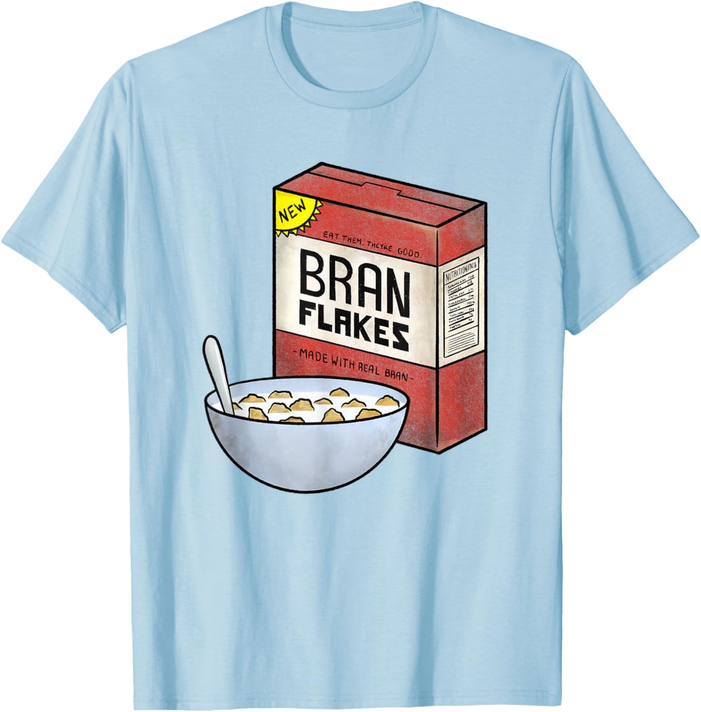 New Bran Flakes - Retro Breakfast Cereal Graphic Shirt T-Shirt - T-Shirt | Light Blue