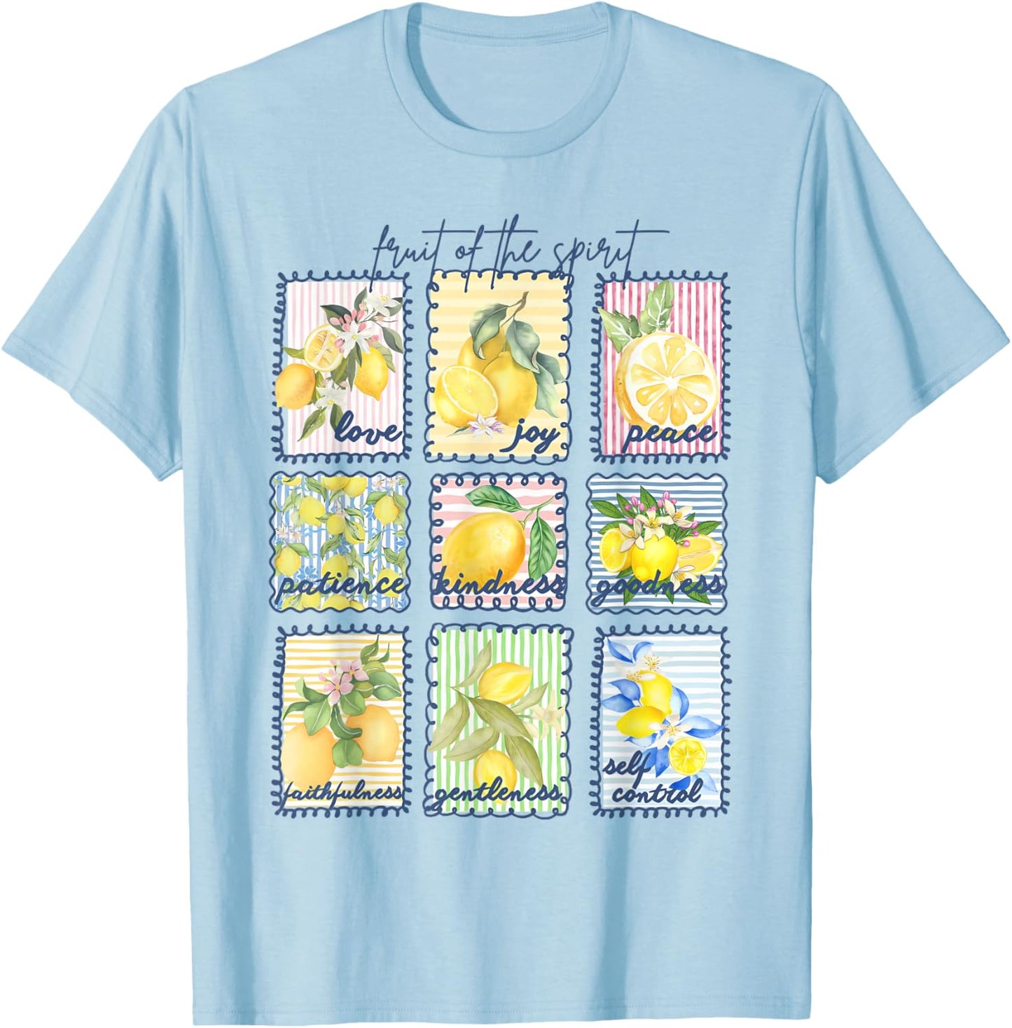 Fruit of The Spirit Postage Stamp Lemon Christian T-Shirt - T-Shirt | Light Blue