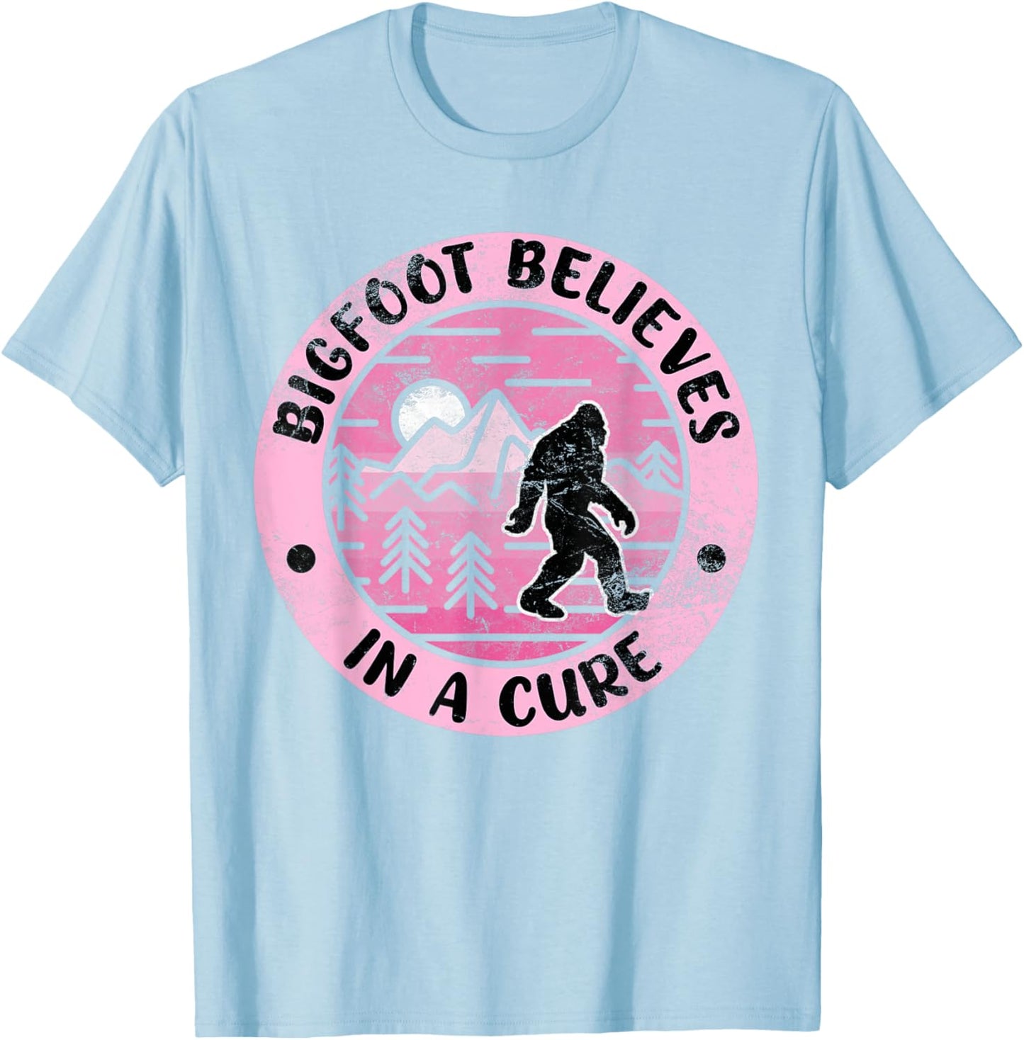 Sasquatch Pink Ribbon Bigfoot Breast Cancer Awareness T-Shirt - T-Shirt | Light Blue