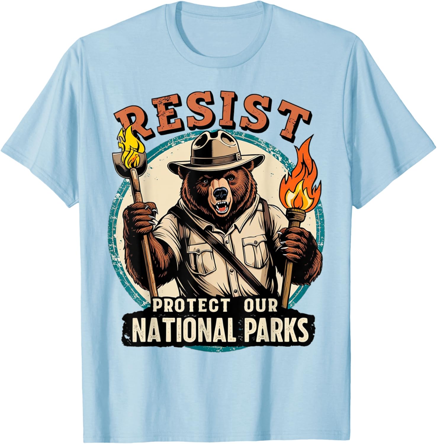 Protect Our National Parks Resist Vintage Retro Bear T-Shirt - T-Shirt | Light Blue