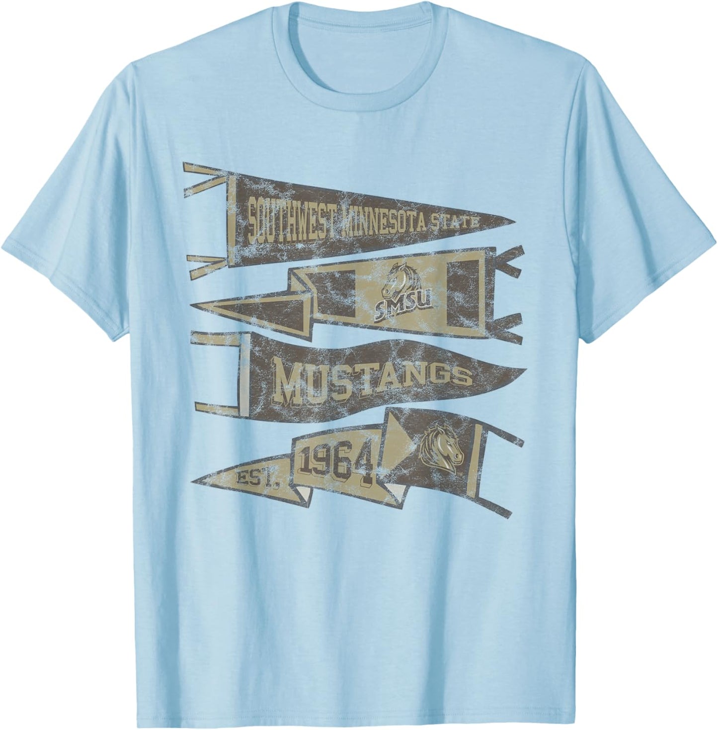 Southwest Minnesota State SMSU Mustangs Distressed Pennants T-Shirt - T-Shirt | Light Blue