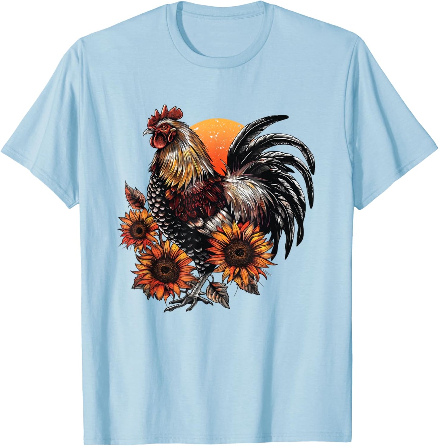 Rooster Orange Pattern Rooster Women Men T-Shirt - T-Shirt | Light Blue