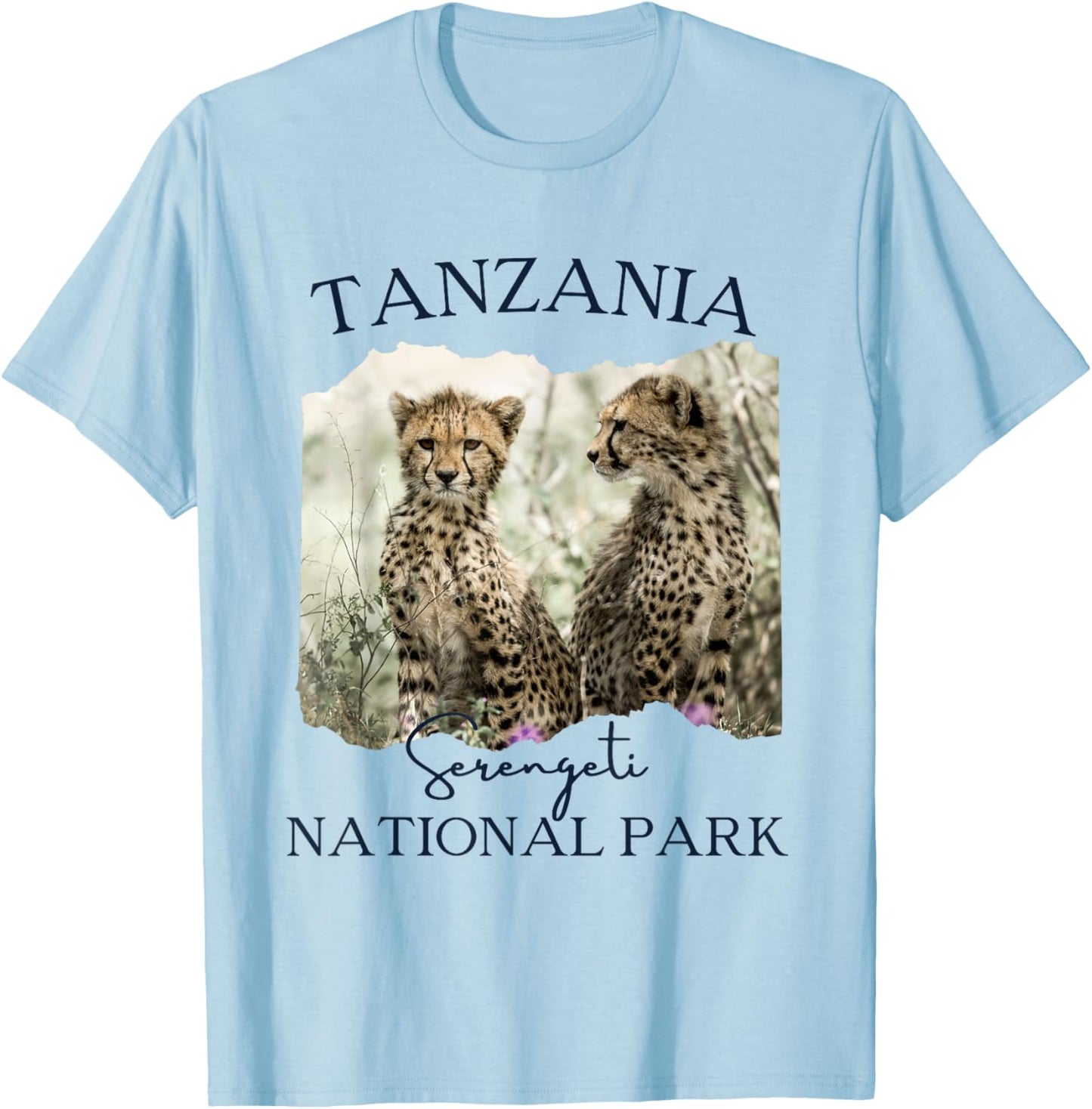 Tanzania Serengeti National Park Souvenir Cheetah Safari T-Shirt - T-Shirt | Light Blue